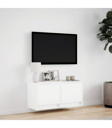 vidaXL TV Wall Cabinet with LED Lights White 80x31x35 cm