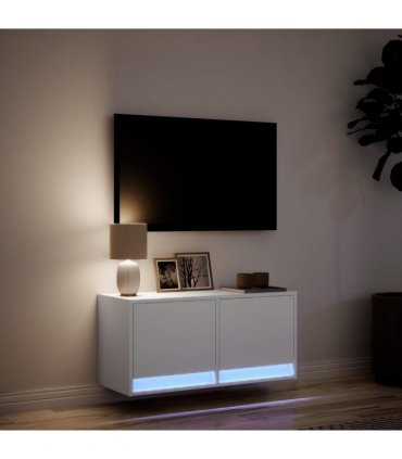 vidaXL TV Wall Cabinet with LED Lights White 80x31x35 cm