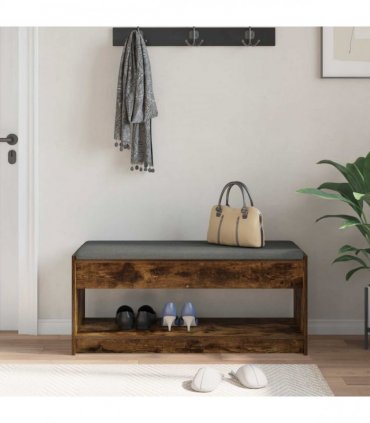 vidaXL Hall Bench with Cushion with Shelf Smoked Oak 103 x 38 x 45 cm