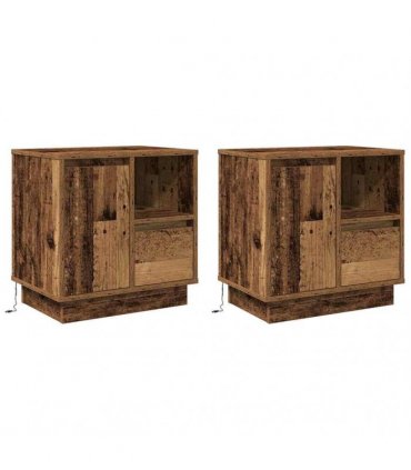 vidaXL Bedside Cabinet with Drawer 2 pcs Old Wood 50 x 34.5 x 50 cm