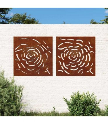 vidaXL Garden Wall Decorations 2 pcs 55x55 cm Corten Steel Rose Design