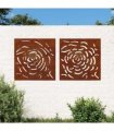 vidaXL Garden Wall Decorations 2 pcs 55x55 cm Corten Steel Rose Design