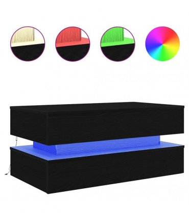 vidaXL Coffee Table with LED Lights Black Oak 90x50x40 cm
