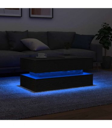 vidaXL Coffee Table with LED Lights Black Oak 90x50x40 cm