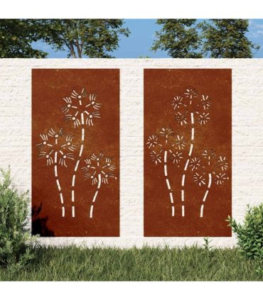 vidaXL Garden Wall Decorations 2pcs 105x55cm Corten Steel Flower Design