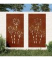 vidaXL Garden Wall Decorations 2pcs 105x55cm Corten Steel Flower Design