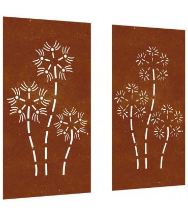 vidaXL Garden Wall Decorations 2pcs 105x55cm Corten Steel Flower Design