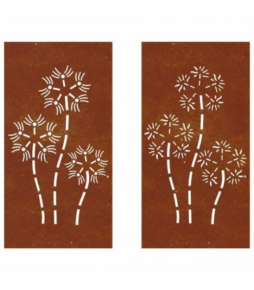 vidaXL Garden Wall Decorations 2pcs 105x55cm Corten Steel Flower Design