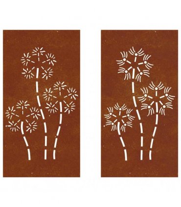 vidaXL Garden Wall Decorations 2pcs 105x55cm Corten Steel Flower Design