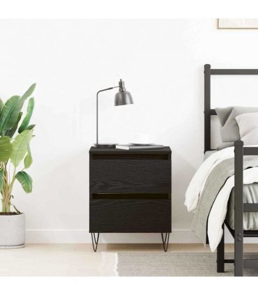 vidaXL Bedside Cabinet Black oak 40 x 35 x 50 cm Engineered wood