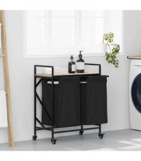 vidaXL Laundry Basket 2 Compartments with Wheels Sonoma Oak