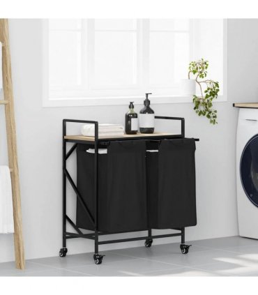 vidaXL Laundry Basket 2 Compartments with Wheels Sonoma Oak