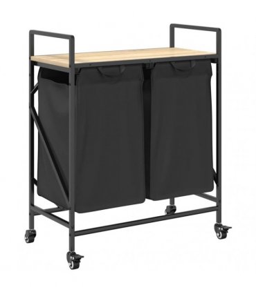 vidaXL Laundry Basket 2 Compartments with Wheels Sonoma Oak