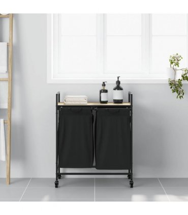 vidaXL Laundry Basket 2 Compartments with Wheels Sonoma Oak