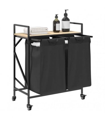 vidaXL Laundry Basket 2 Compartments with Wheels Sonoma Oak