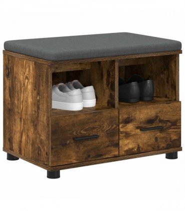 vidaXL Hall Bench with Cushion with Drawer Smoked Oak 60 x 38 x 46 cm