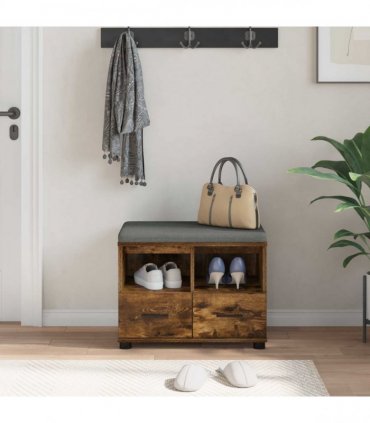 vidaXL Hall Bench with Cushion with Drawer Smoked Oak 60 x 38 x 46 cm