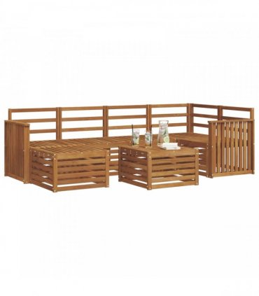 vidaXL Sectional Sofa Set 7 pcs Natural Solid Acacia Wood