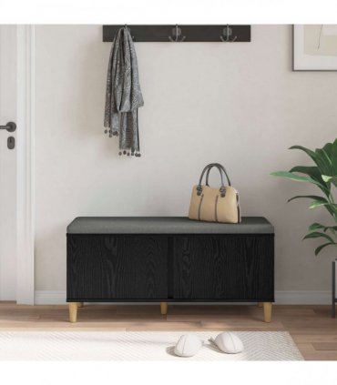 vidaXL Hall Bench with Cushion with Storage Black Oak 100 x 38 x 46 cm