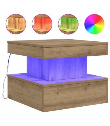 vidaXL Coffee Table with LED Lights Artisian Oak 50x50x40 cm