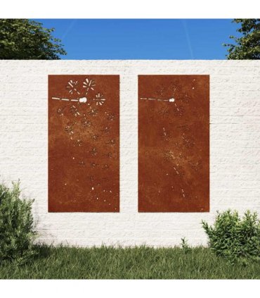 vidaXL Garden Wall Decorations 2pcs 105x55cm Corten Steel Flower Design