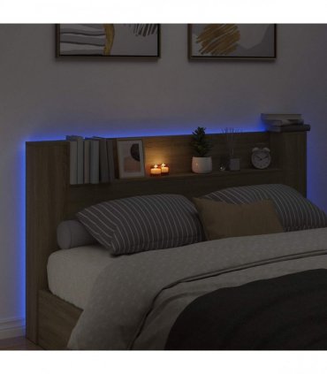 vidaXL Headboard Cabinet with LED Sonoma 180 x 16.5 x 103.5 cm