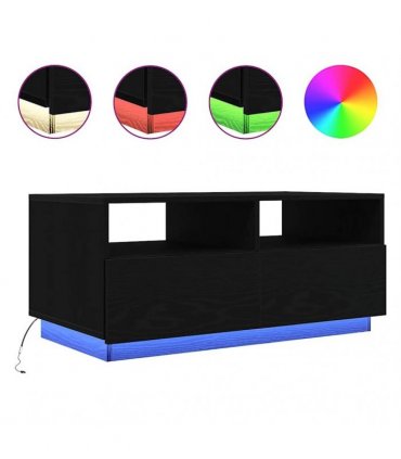 vidaXL Coffee Table with LED Lights Black Oak 90x49x40 cm