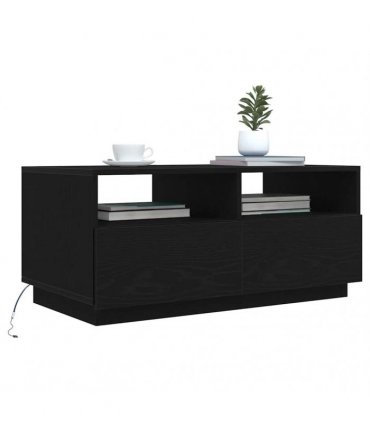 vidaXL Coffee Table with LED Lights Black Oak 90x49x40 cm