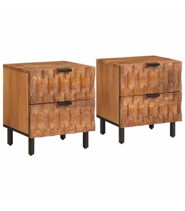vidaXL Bedside Cabinet 2 pcs Brown 40 x 33 x 46 cm Solid Mango Wood