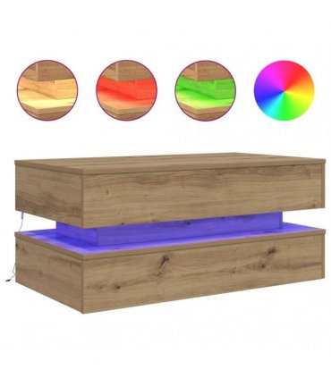 vidaXL Coffee Table with LED Lights Artisian Oak 90x50x40 cm