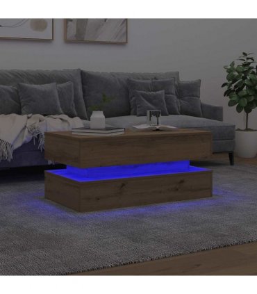 vidaXL Coffee Table with LED Lights Artisian Oak 90x50x40 cm