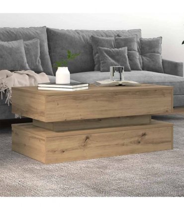 vidaXL Coffee Table with LED Lights Artisian Oak 90x50x40 cm