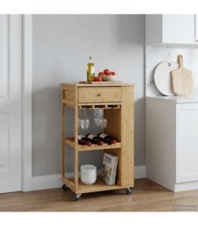 vidaXL Kitchen Trolley with Wheels Natural 47.5 x 36 x 83 cm Bamboo