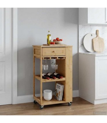vidaXL Kitchen Trolley with Wheels Natural 47.5 x 36 x 83 cm Bamboo