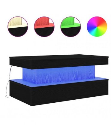 vidaXL Coffee Table with LED Lights Black Oak 90x50x40 cm