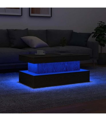 vidaXL Coffee Table with LED Lights Black Oak 90x50x40 cm