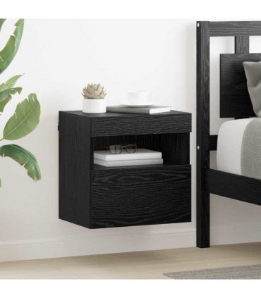 vidaXL TV Wall Cabinets with LED 2 pcs Black Oak 40 x 30 x 40 cm