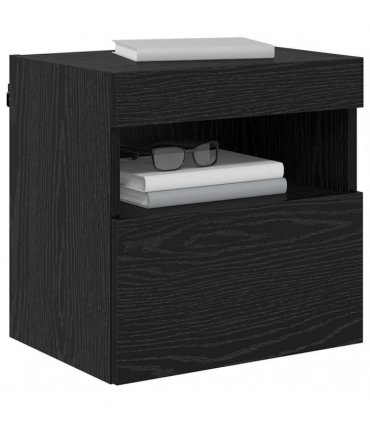 vidaXL TV Wall Cabinets with LED 2 pcs Black Oak 40 x 30 x 40 cm