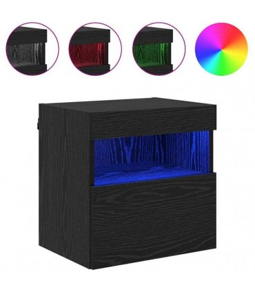 vidaXL TV Wall Cabinets with LED 2 pcs Black Oak 40 x 30 x 40 cm