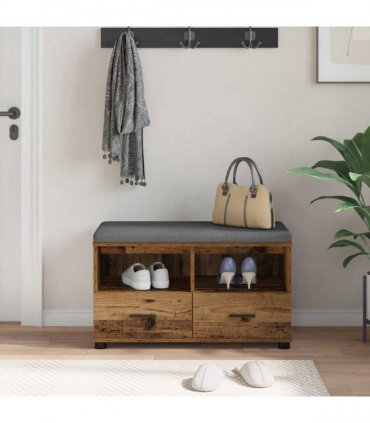 vidaXL Hall Bench Old Wood 80 x 38 x 46 cm Engineered Wood and Fabric