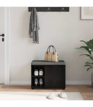 vidaXL Hall Bench Black Oak 60 x 38 x 46 cm Engineered Wood and Fabric