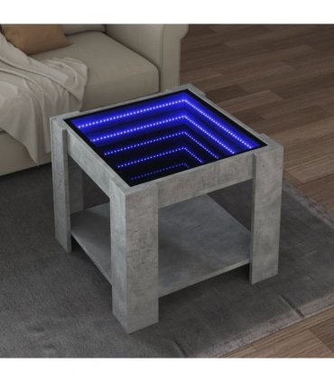 vidaXL Coffee Table with LED Concrete Grey 53x53x45 cm Engineered Wood