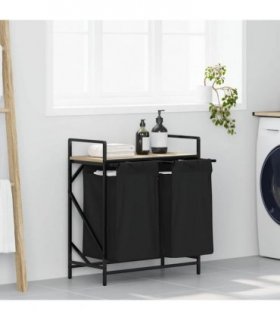 vidaXL Laundry Basket 2 Compartments with Shelf Sonoma Oak
