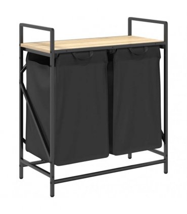 vidaXL Laundry Basket 2 Compartments with Shelf Sonoma Oak