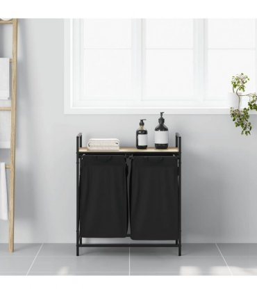 vidaXL Laundry Basket 2 Compartments with Shelf Sonoma Oak
