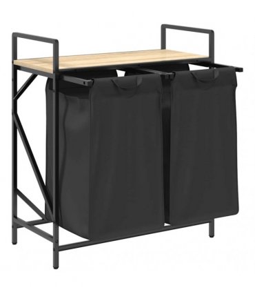 vidaXL Laundry Basket 2 Compartments with Shelf Sonoma Oak