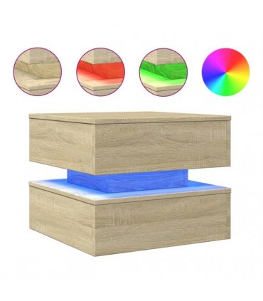 vidaXL Coffee Table with LED Lights Sonoma Oak 50x50x40 cm