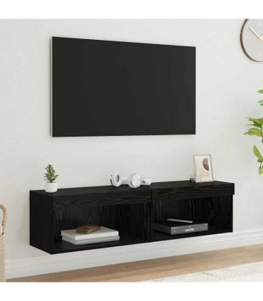 vidaXL TV Cabinet Set 2 pcs Black Oak 60 x 30 x 30 cm Engineered Wood