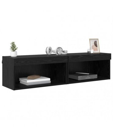 vidaXL TV Cabinet Set 2 pcs Black Oak 60 x 30 x 30 cm Engineered Wood