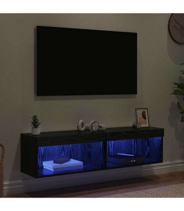 vidaXL TV Cabinet Set 2 pcs Black Oak 60 x 30 x 30 cm Engineered Wood
